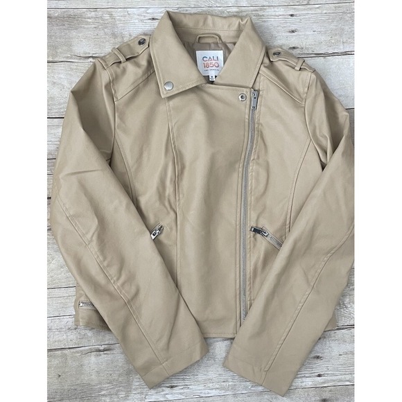 Jackets & Blazers - Cali 180 Women's Flap Moto Jacket Off White, Taupe, Tan, Medium, EUC